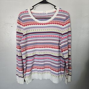 Gap Women's Large Fair Isle Colorful Striped Knit Sweater Christmas Winter